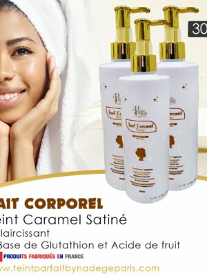 Lait Éclaircissant et Unifiant Teint Caramel Satine au Glutathion et Acides de Fruits (300 ML et 500 ML)