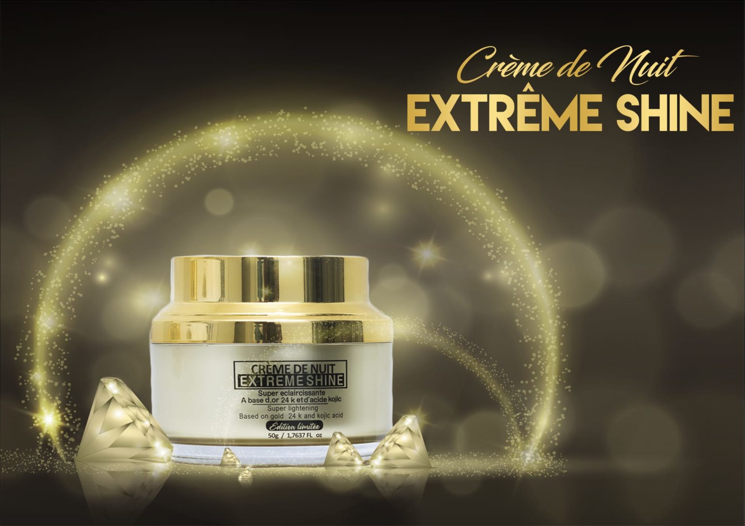 Crème de nuit visage extrême shine 24k d'or Super éclaircissante 50g⁸