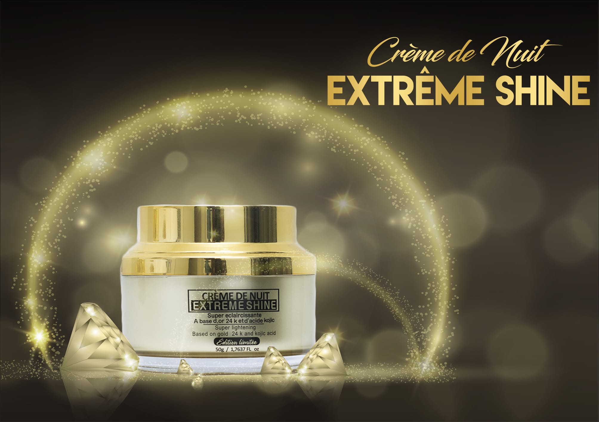 Crème de nuit visage extrême shine 24k d'or Super éclaircissante 50g