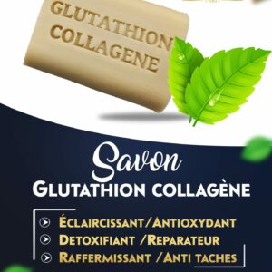 Savon Éclaircissant au Collagène et à la Vitamine C, nettoie la peau en douceur, et procure une peau plus saine, plus radieuse et plus éclatante